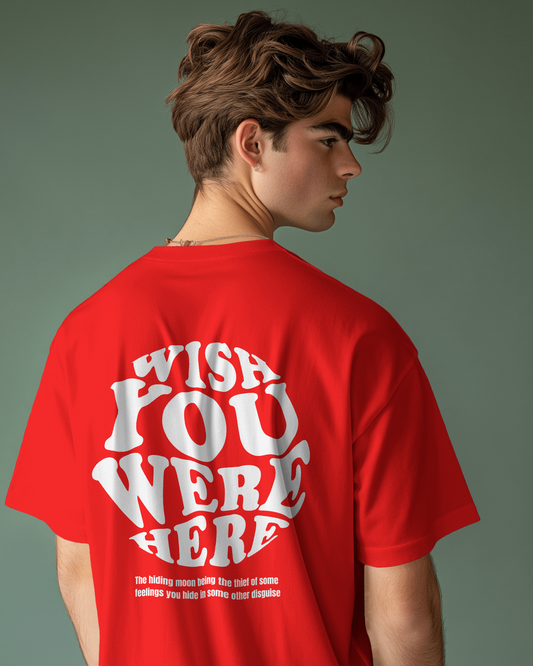 Wish You Were Here Red Oversized T-Shirt By SkyRein